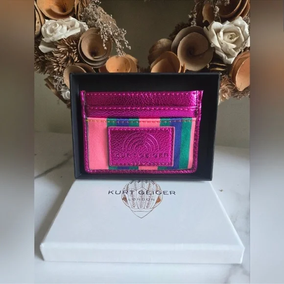 Kurt Geiger Pink Metallic Stripe Card Holder NIB - Picture 1 of 4